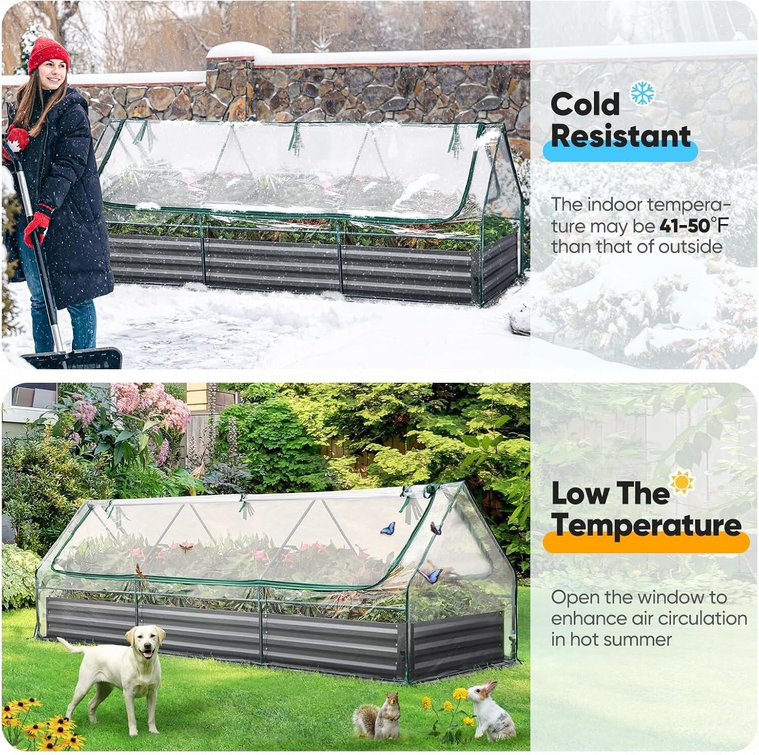 Durable 8x4 ft Galvanized Raised Garden Bed with Protective Cover and Screens