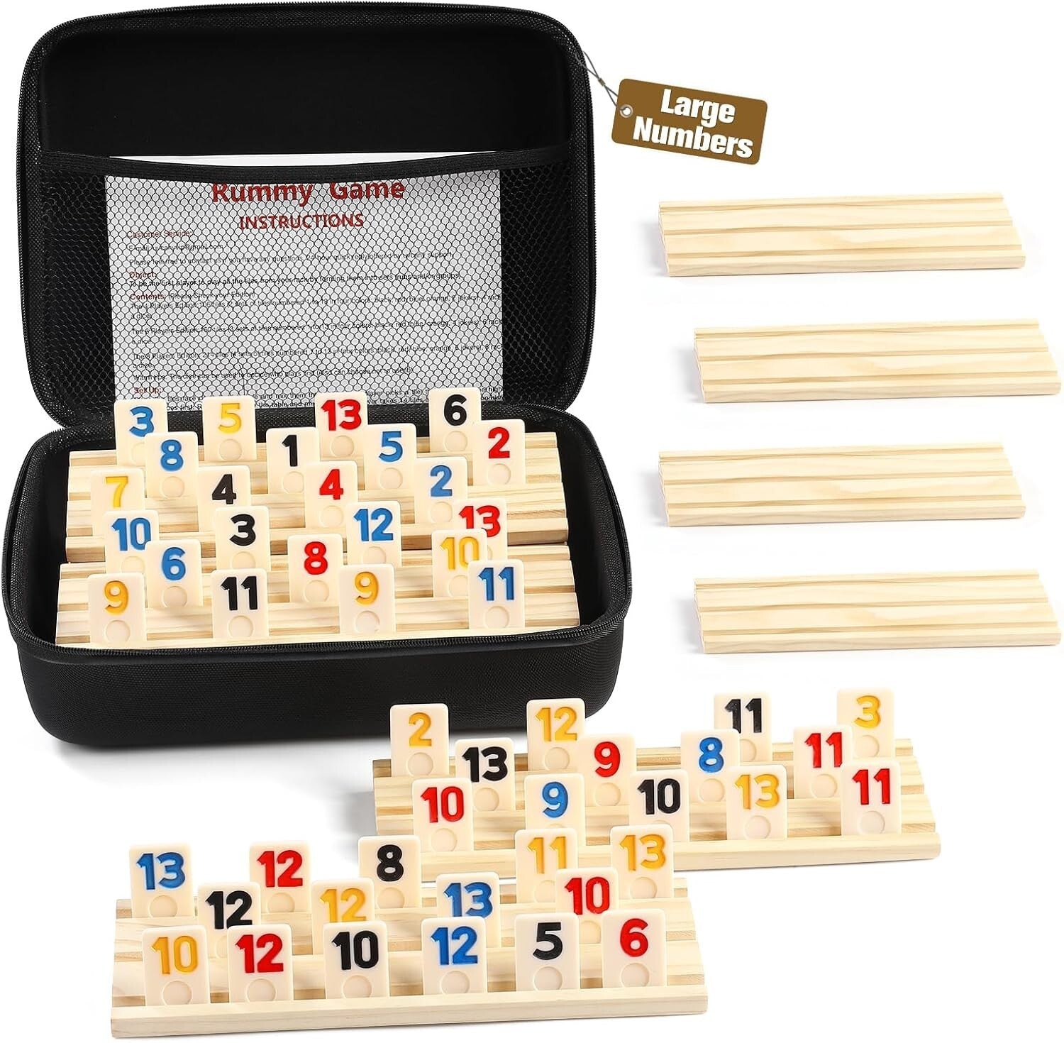 Family Rummy Cube Game 8 Player Edition with Vibrant Tiles and Wooden Holders