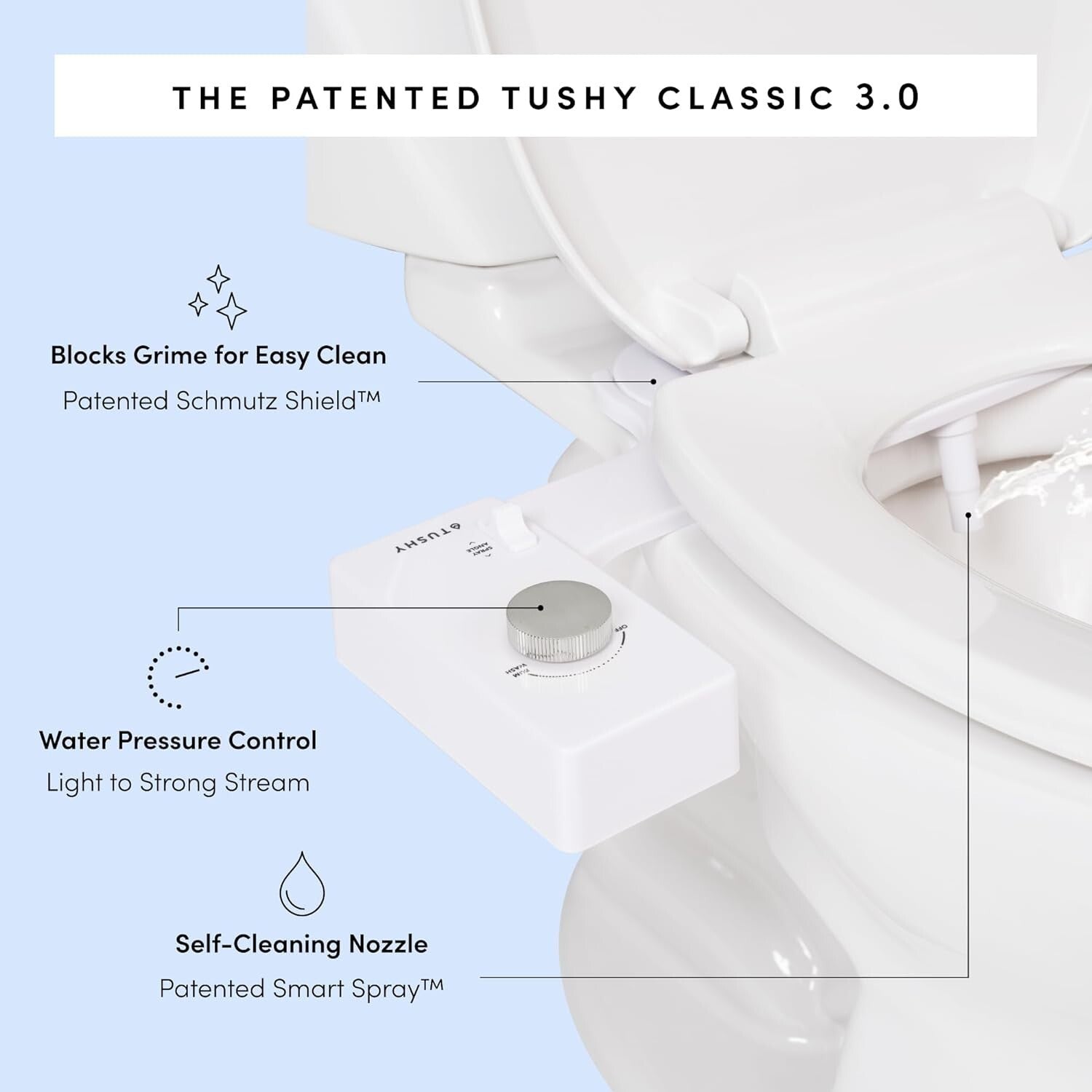 Innovative 3.0 Bidet Toilet Attachment - Manual Operation with Polished Finish