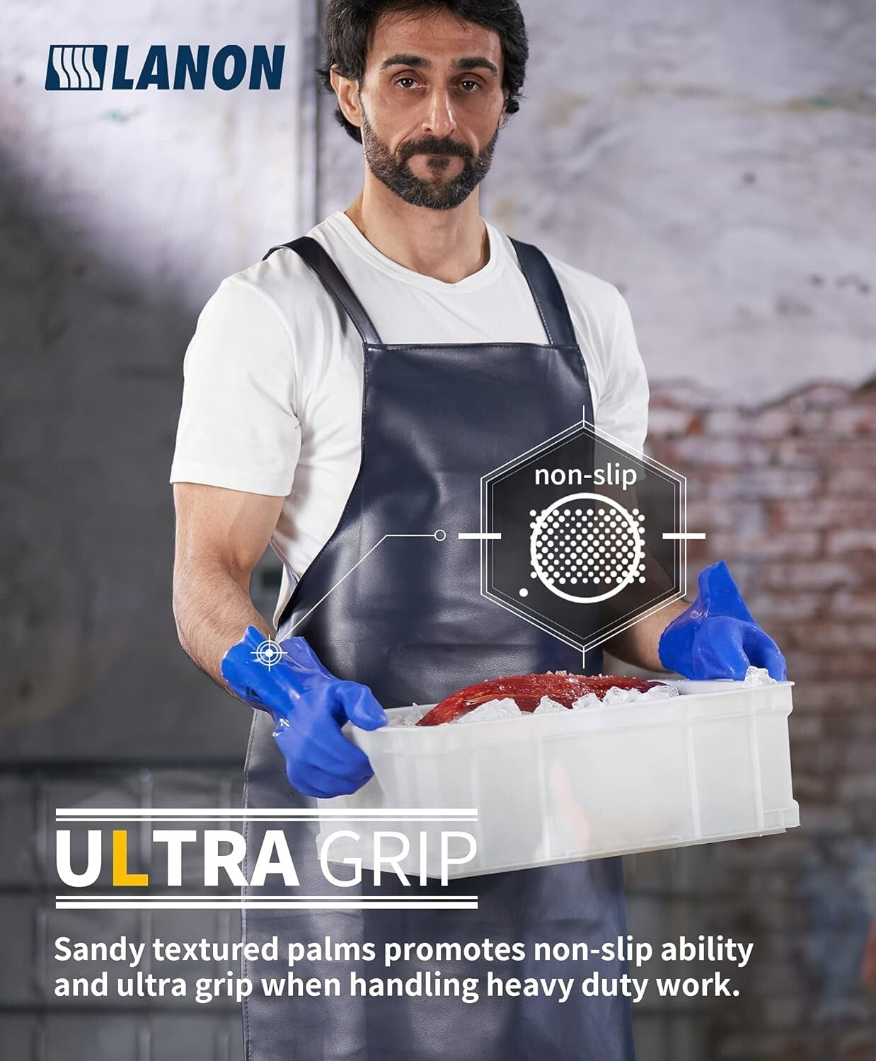 XL PVC Rubber Gloves with Breathable Liner - LANON 6 Pairs for Various Uses