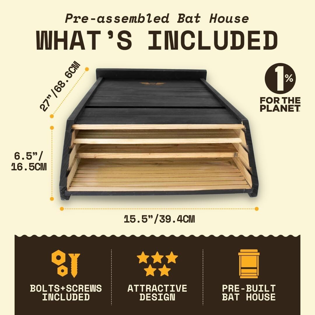 Weather-Resistant Black Bat Box - Easy Install 3 Chamber House for Outdoors