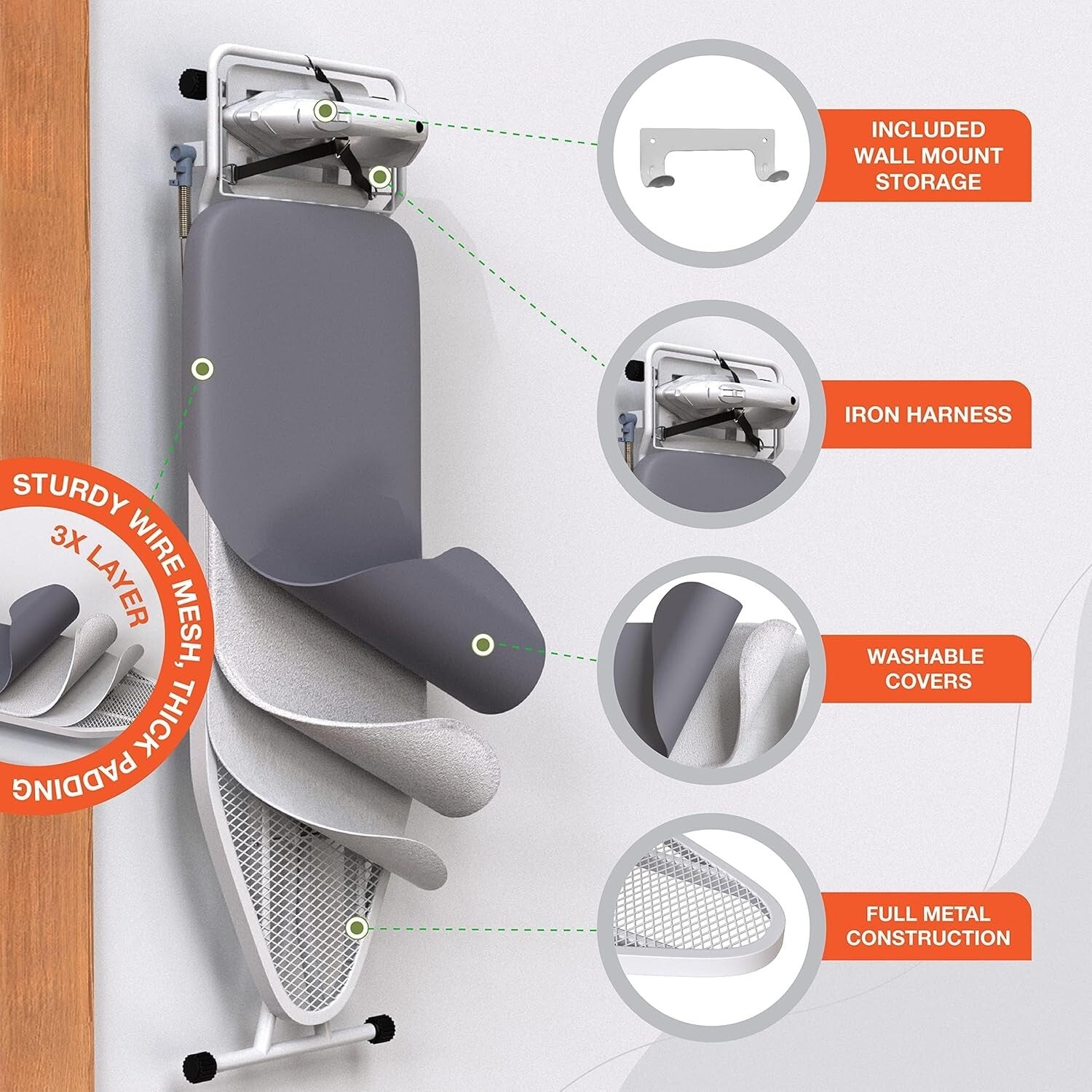 Premium Extra Wide Ironing Board 57" with Heat-Resistant Fabric & Cord Holder