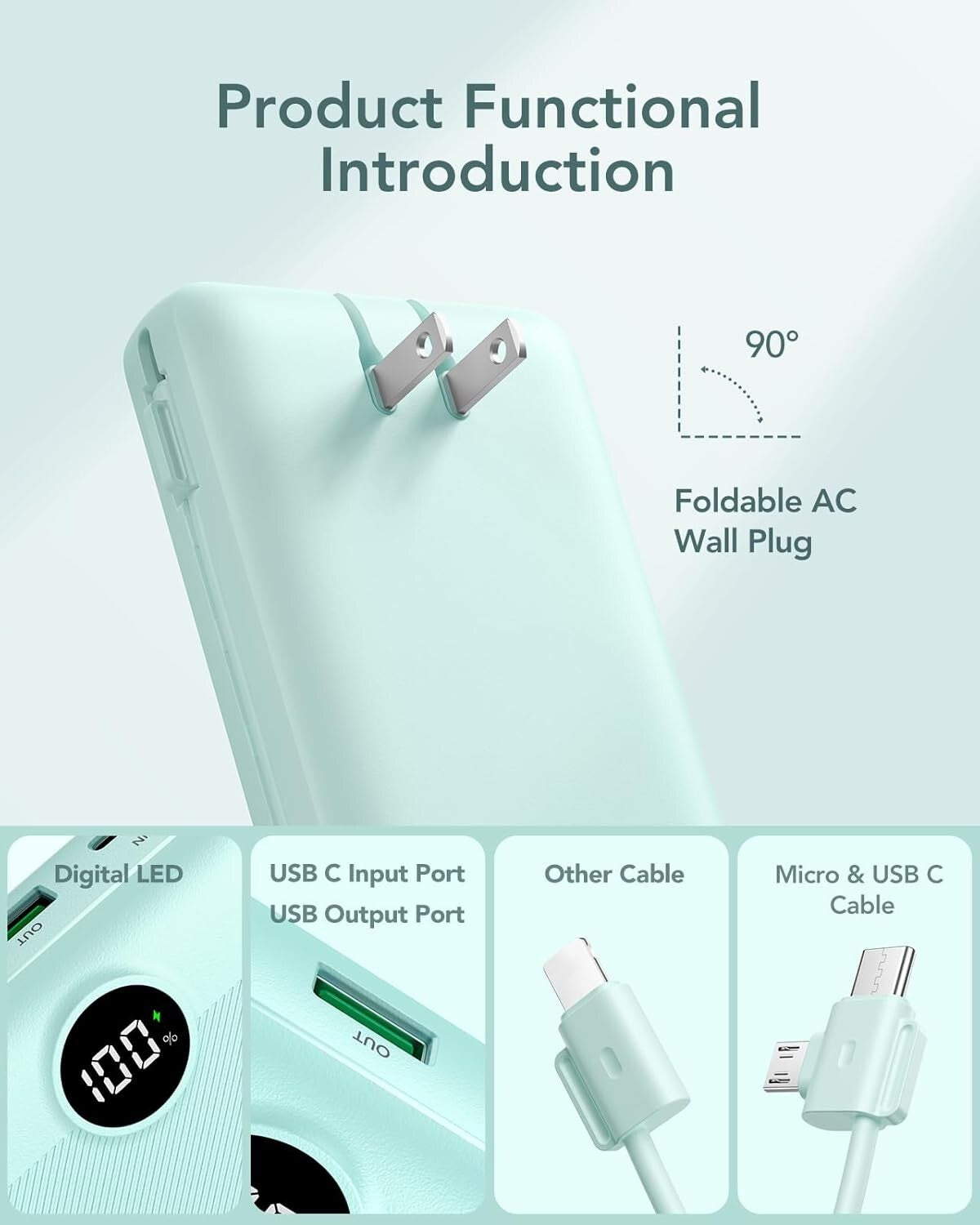 Green Travel Power Bank 20000mAh with Fast Charge & Smart Display for Devices