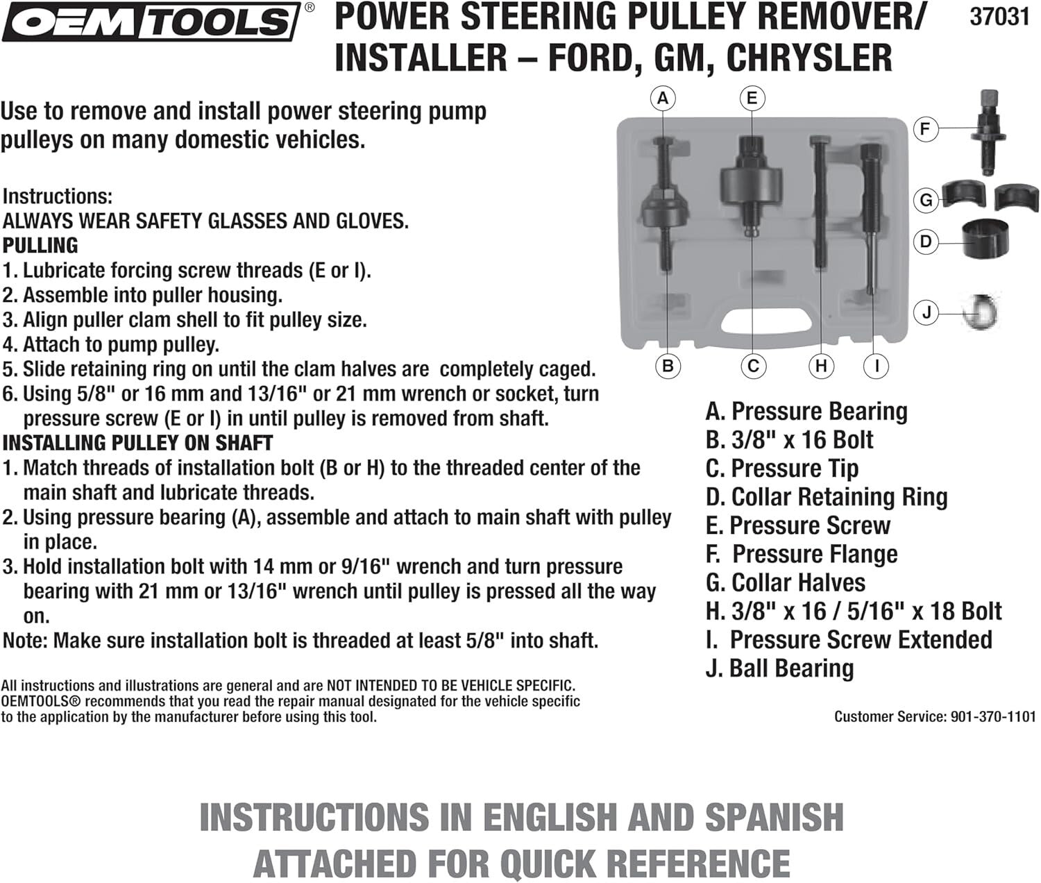 Compact Power Steering Pulley Puller Set with Steel Tools - For Most Vehicles