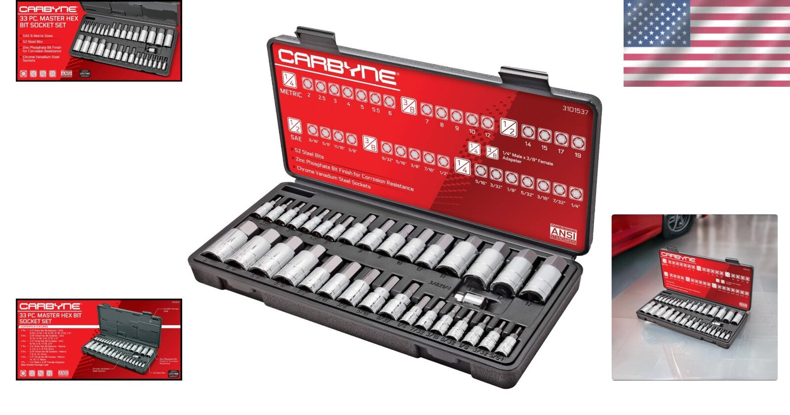 33-Piece Hex Socket Set with Chrome Vanadium and S2 Alloy Steel Construction