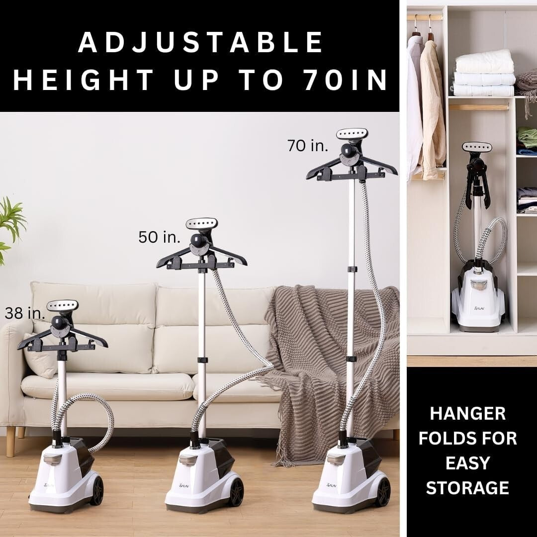 Powerful 1800W Full-Size Garment Steamer with 90 Min Steam & Adjustable Hanger