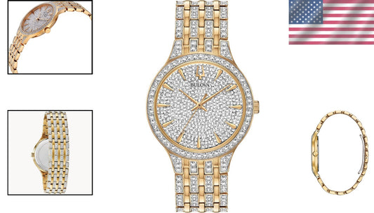 Men's Slim Crystal Accent Watch - Gold-Tone Stainless Steel, 30M Water Resistant