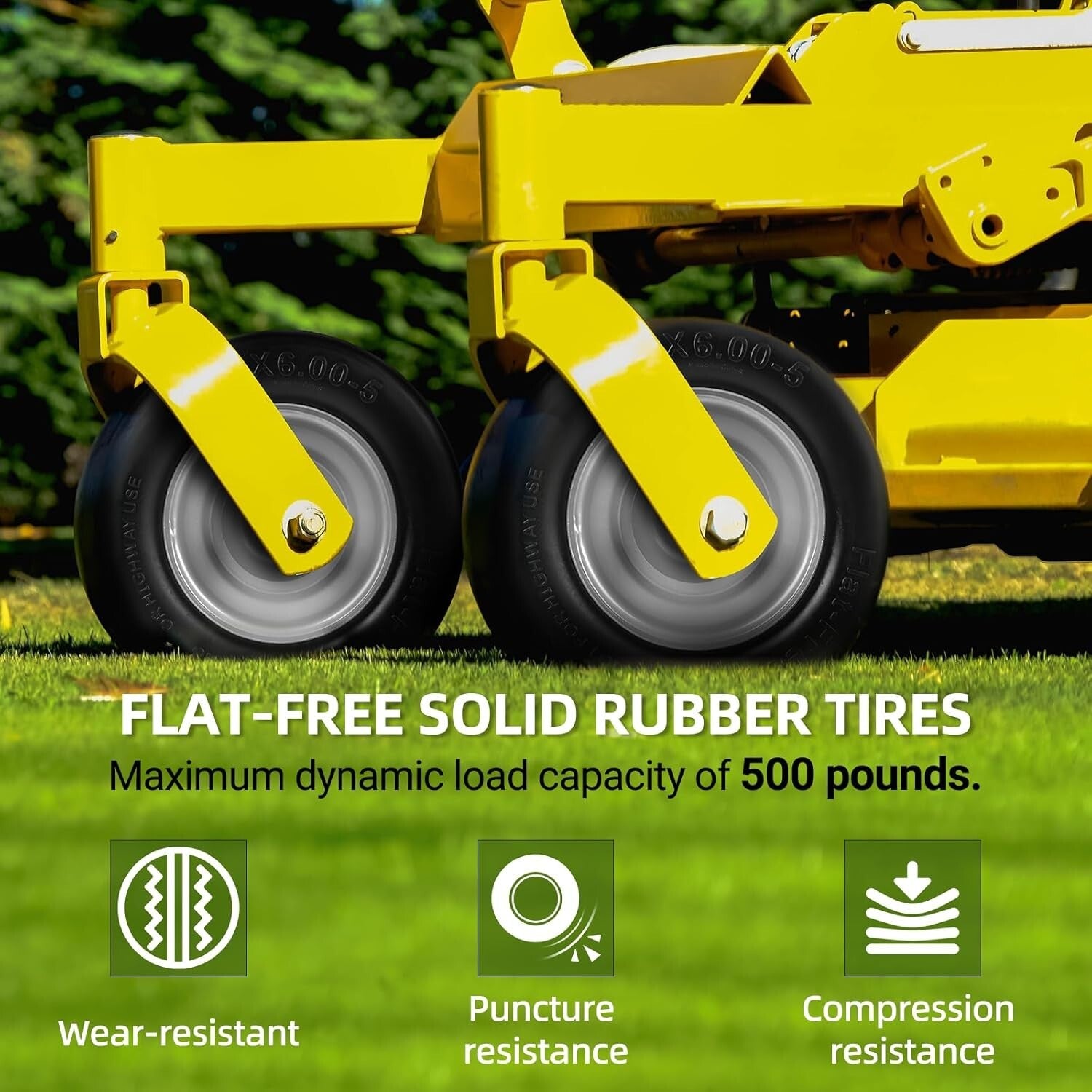 11" Flat-Free Lawn Mower Wheel & Tire Set - Includes Bushings & Spacers