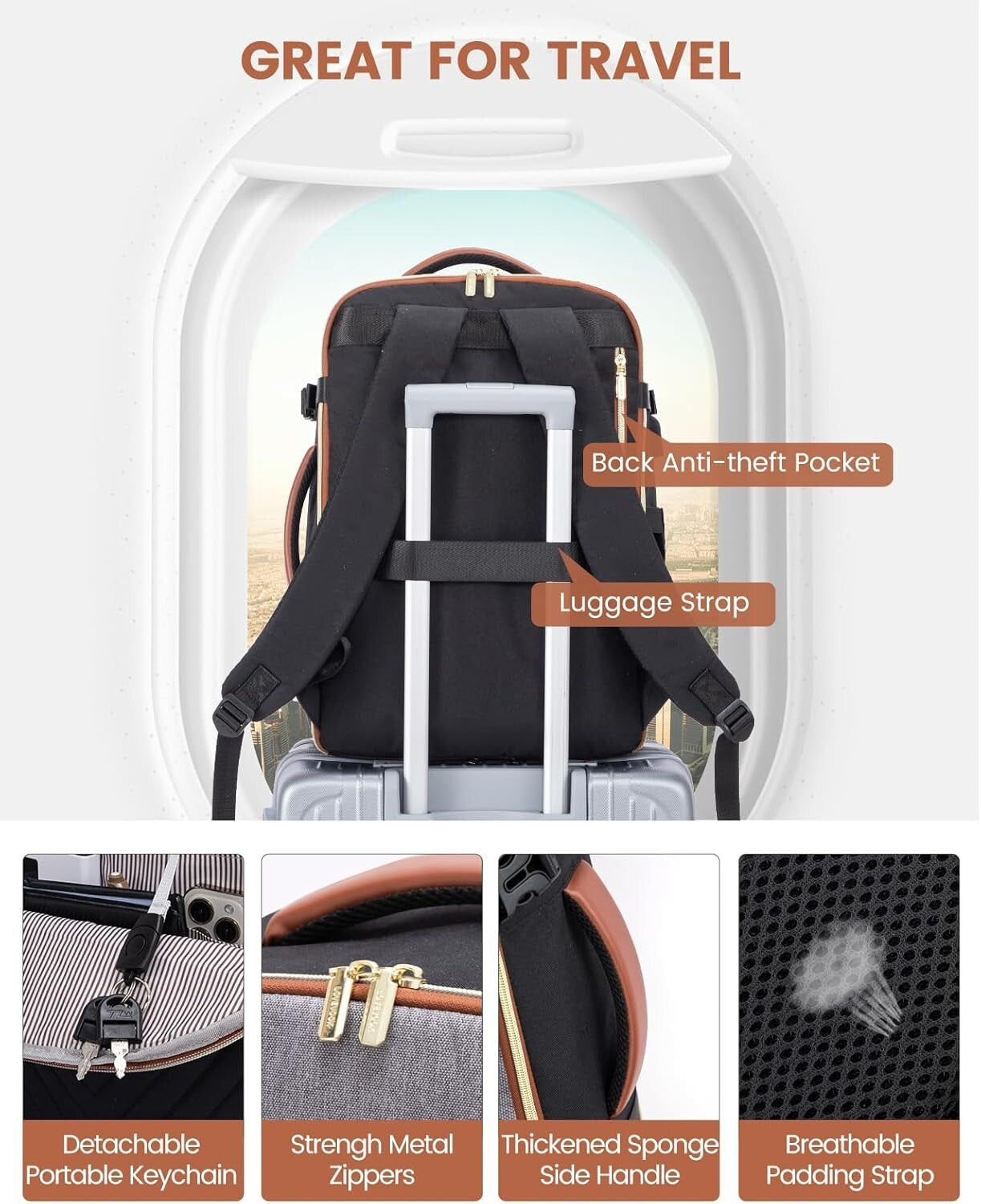 Portable Travel Backpack for Women: TSA Approved 40L Carry-On with Packing Cubes