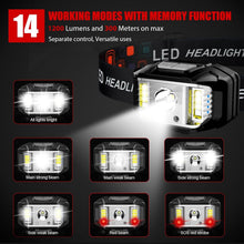 Load image into Gallery viewer, 1200 Lumen Motion Sensor Rechargeable Headlamp - 4 Pack, Waterproof &amp; Lightwe...