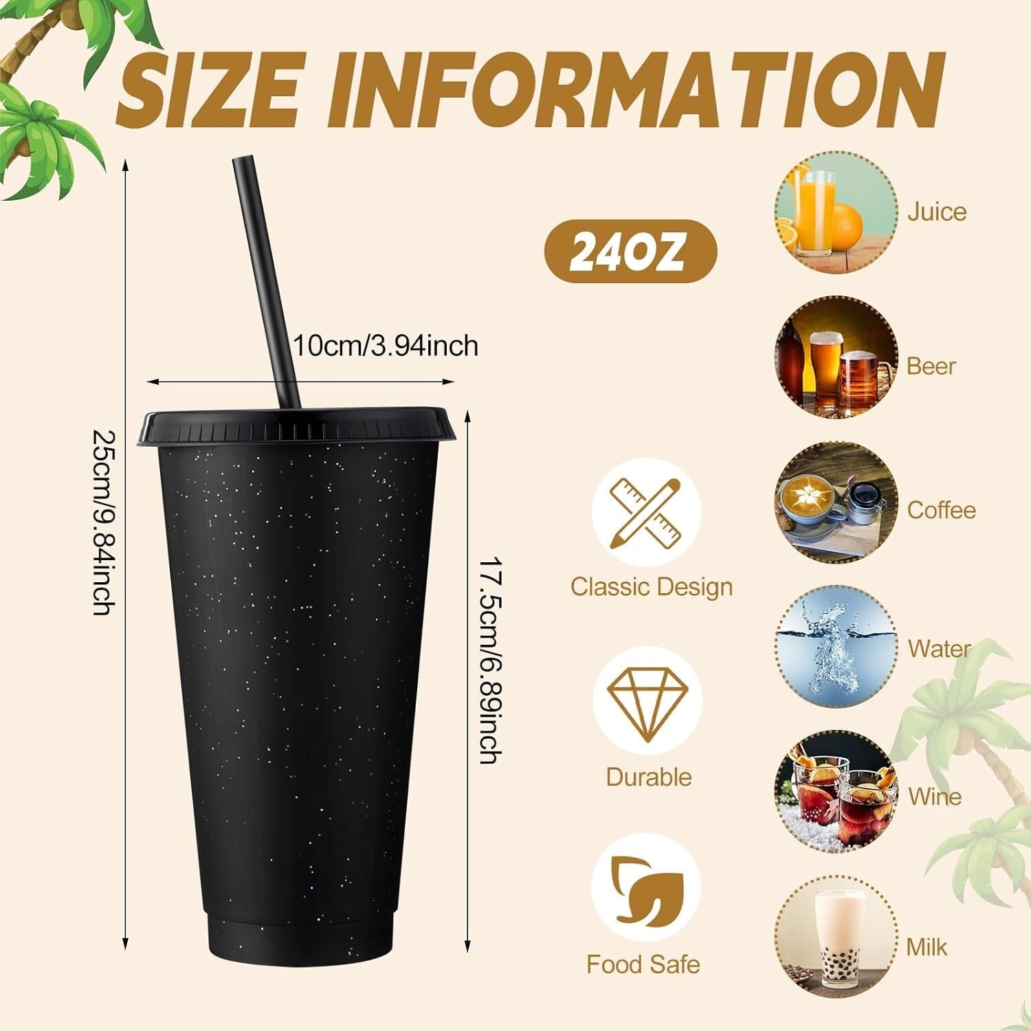 60 Pack Black Glitter Tumblers with Straw & Lid – Stylish Drinkware for Parties