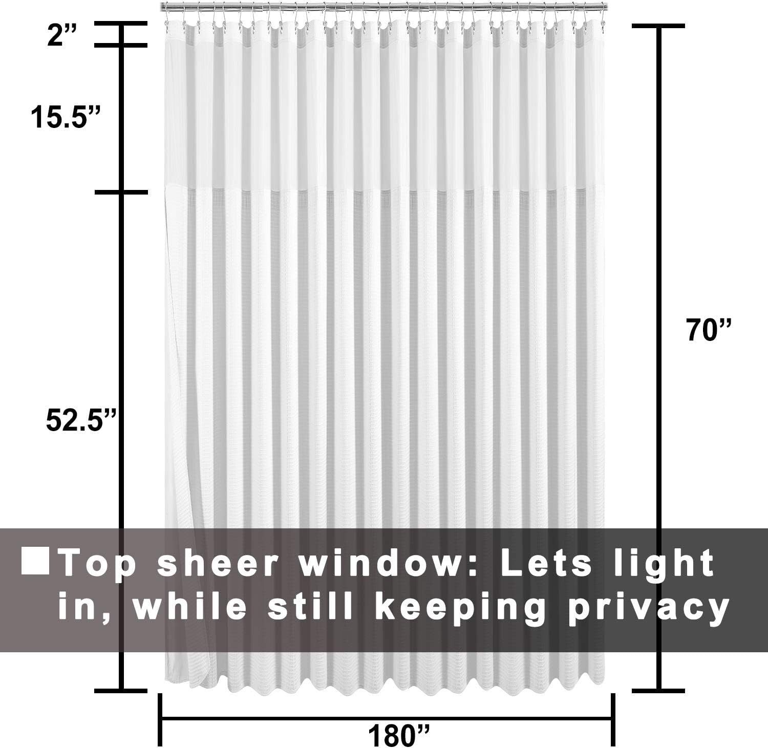 180" x 70" Waffle Weave Shower Curtain with Mesh Window & Detachable Liner