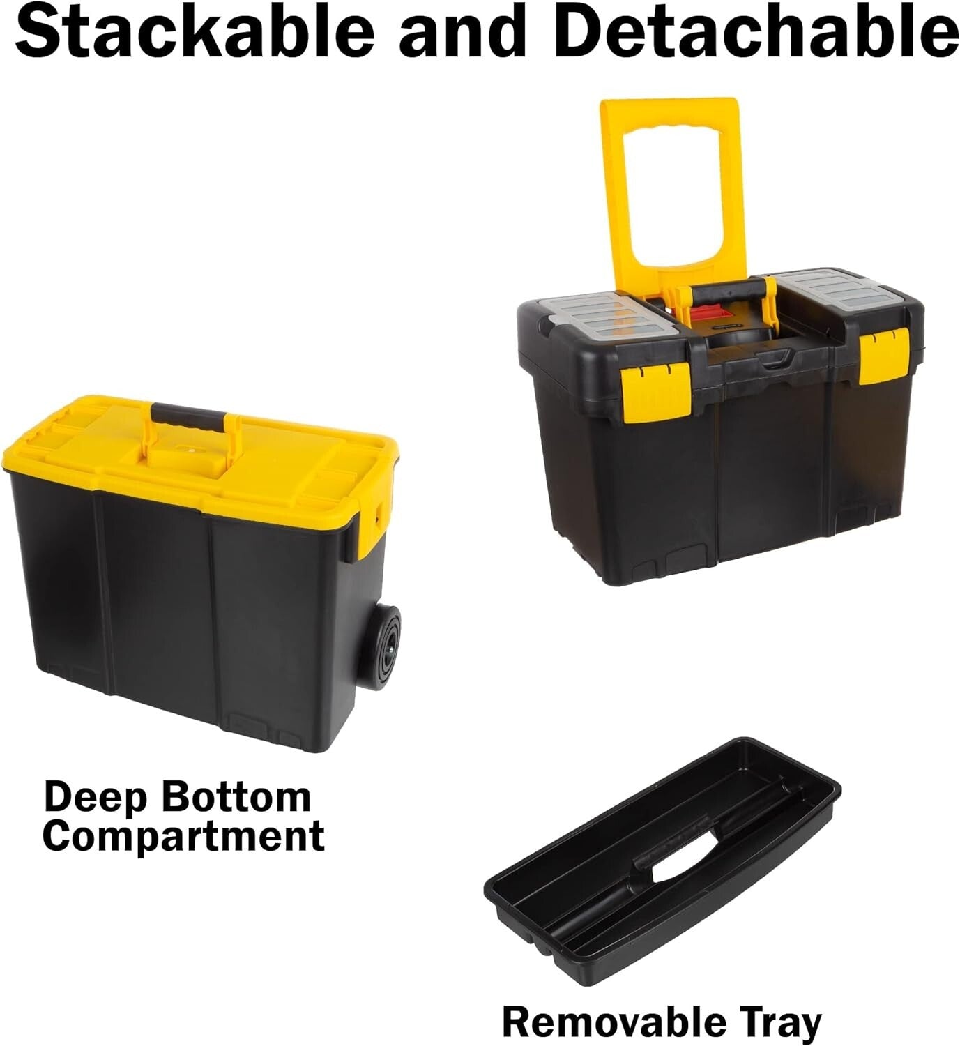 2-in-1 Stackable Tool Chest with Wheels - Ergonomic Design for Easy Transport