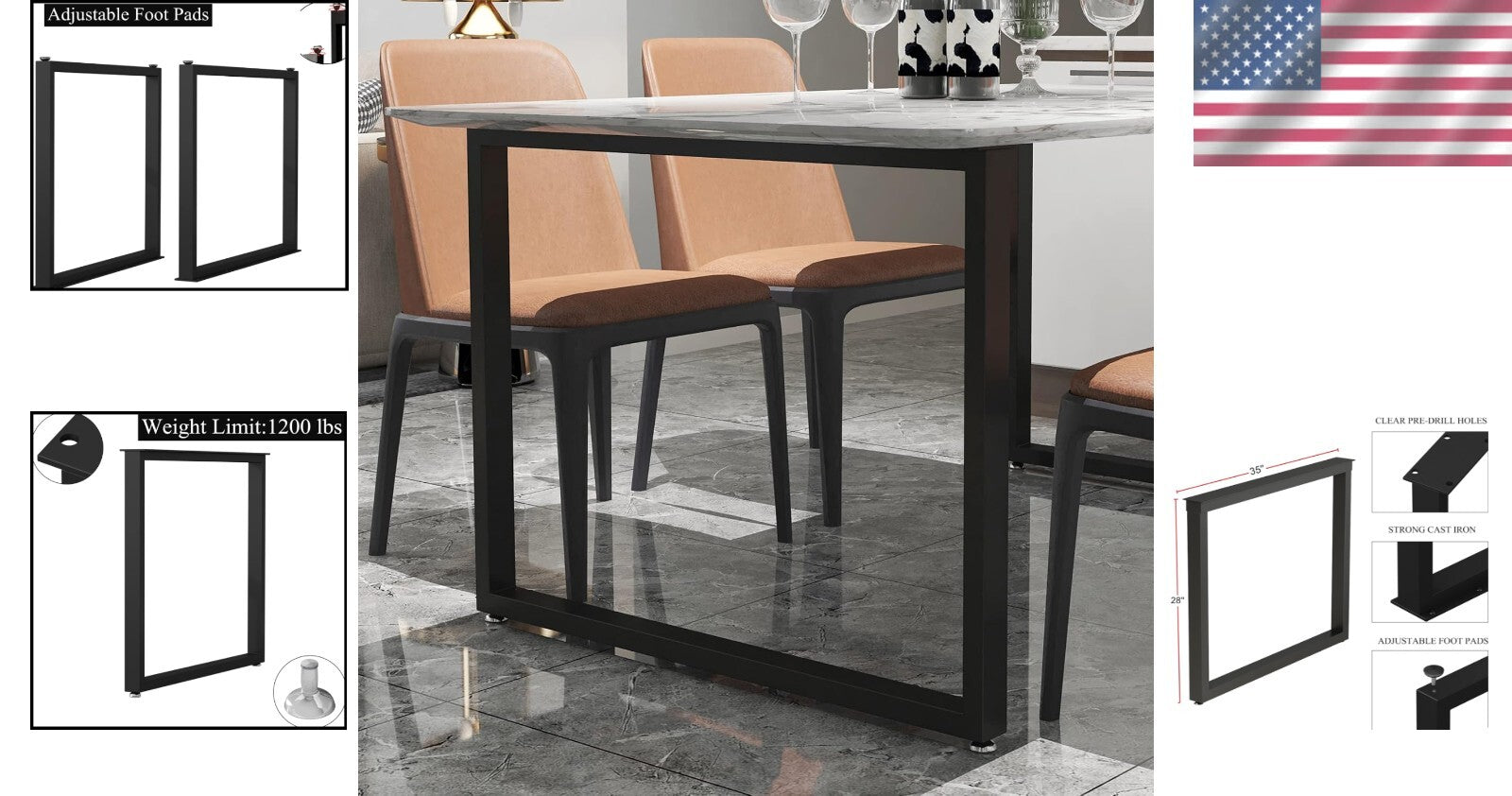 Versatile Heavy-Duty Metal Legs, 28-Inch - Perfect for Dining and Office Tables