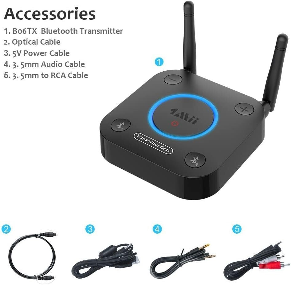 Compact Bluetooth Transmitter for TV - Supports Two Headphones Simultaneously