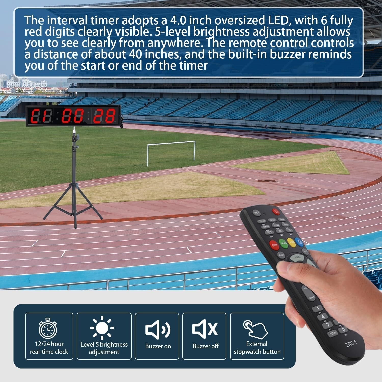 Large LED Gym Timer with Interval Programming & Adjustable Height - 11 lb Model