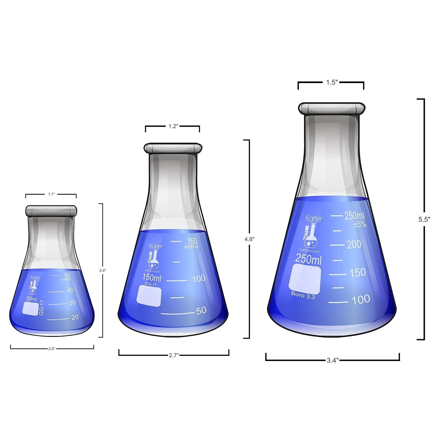 Professional 9-Piece Lab Glassware Set: Beaker, Flask & Graduated Cylinder
