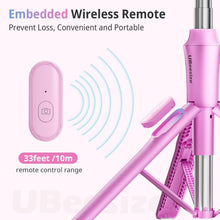 Load image into Gallery viewer, Aluminum 62-Inch Pink Selfie Stick &amp; Phone Tripod with Magnetic Hold and Remote