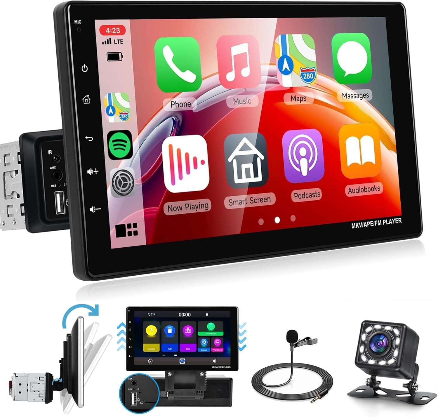Detachable Touchscreen Car Multimedia Player with Bluetooth & Backup Camera