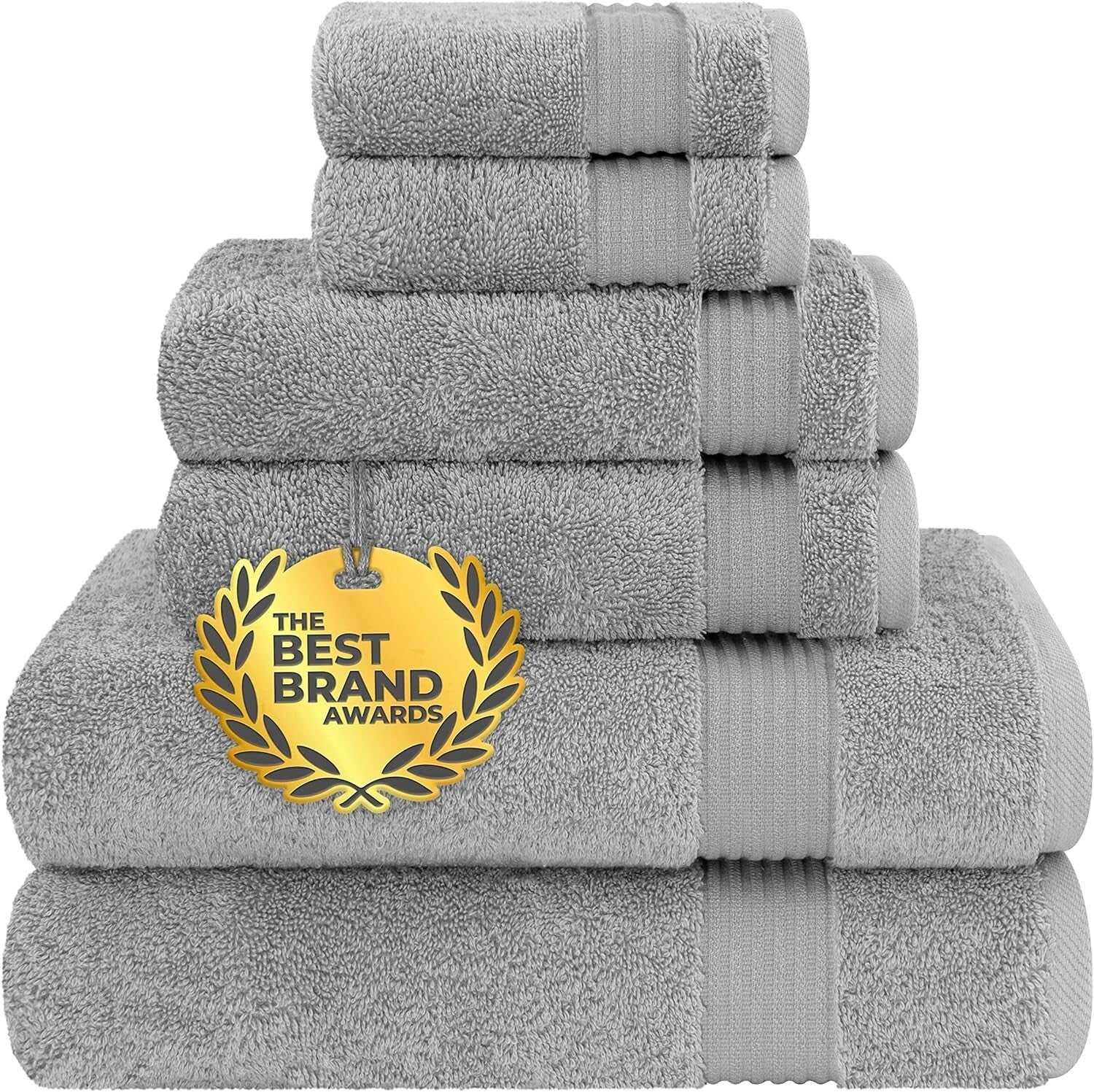 6-Piece Bath Towel Set: Premium 600 GSM Absorbent Cotton Towels in Light Grey
