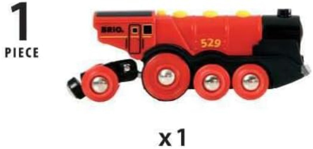 World Mighty Red Battery-Operated Toy Train with Lights, Sounds for Kids Age 3+