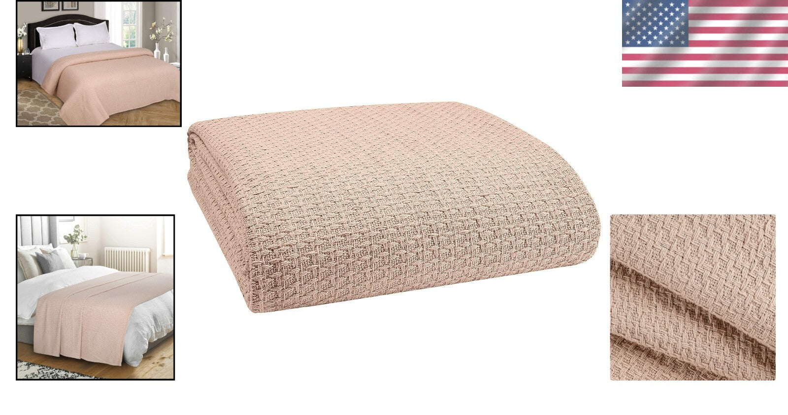 Breathable 100% Cotton King Size Bed Blanket in Beige - Cozy Year-Round Comfort