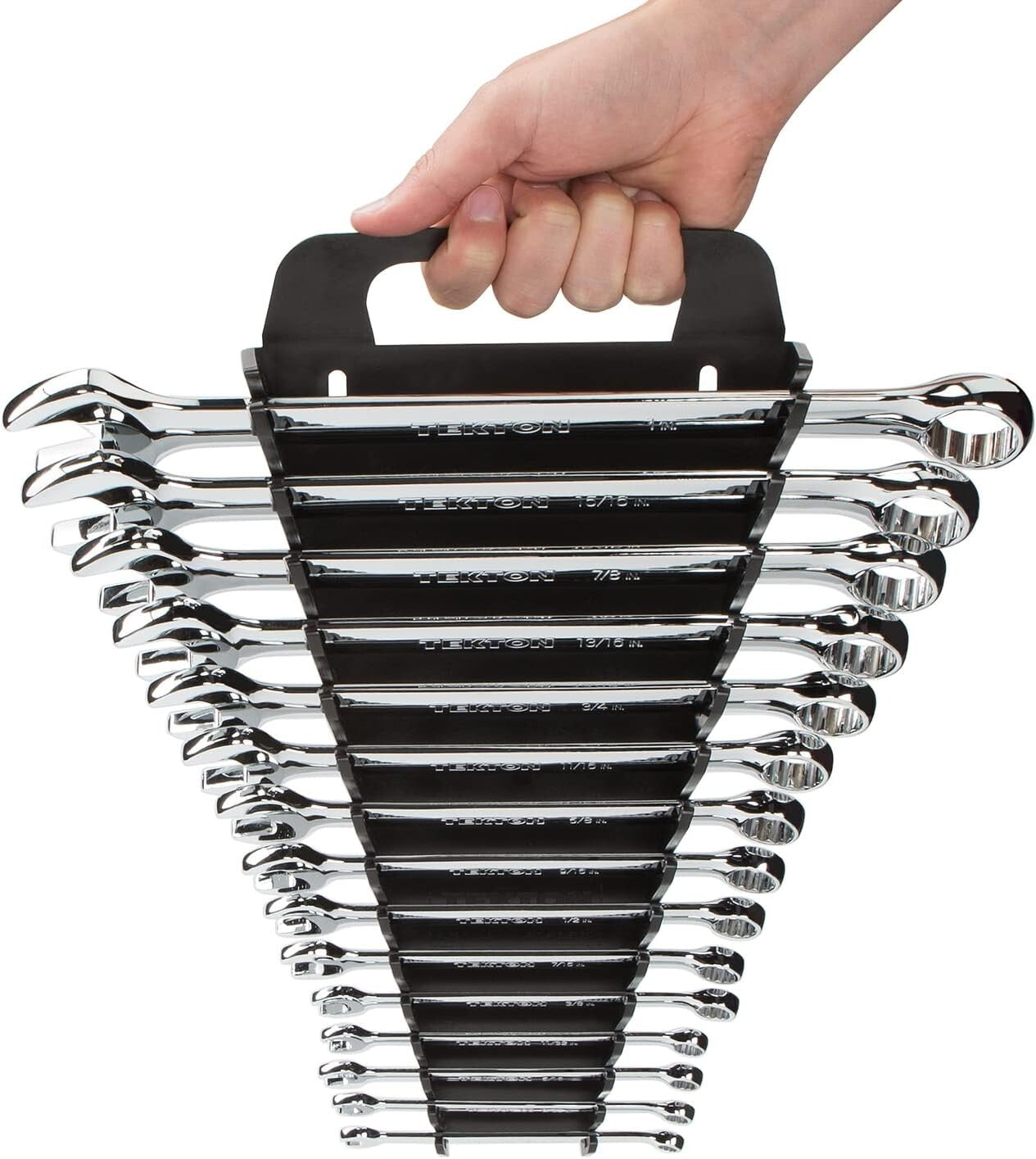 15-Piece Chrome Finish Combination Wrench Set with Holder - Tight Space Access