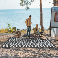 Load image into Gallery viewer, Black &amp; White Geometric 5x8 Outdoor Area Rug - Durable Waterproof Solution