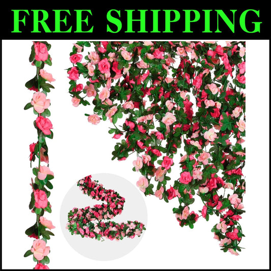 Vivid 12 Pcs Flower Vine Garland - 100 ft Silk Rose Decor for Any Occasion