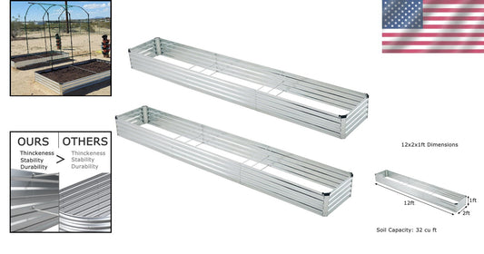 Durable 12x2x1ft Galvanized Metal Garden Bed - Perfect for Flowers & Vegetables