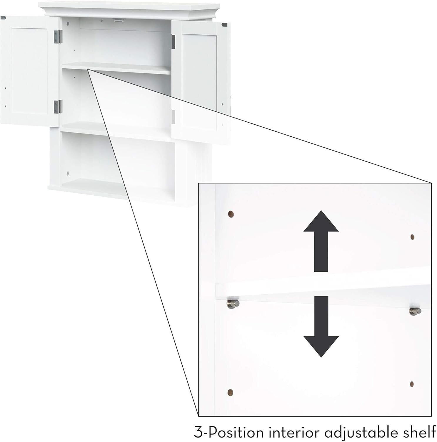 Stylish Wall Mount Storage Cabinet with Open Shelf for Toiletries - White Finish