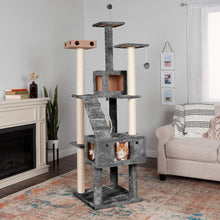 Load image into Gallery viewer, Interactive 69.3" Tall Cat Playground Tower with Toys &amp; Condos in Silver Gray