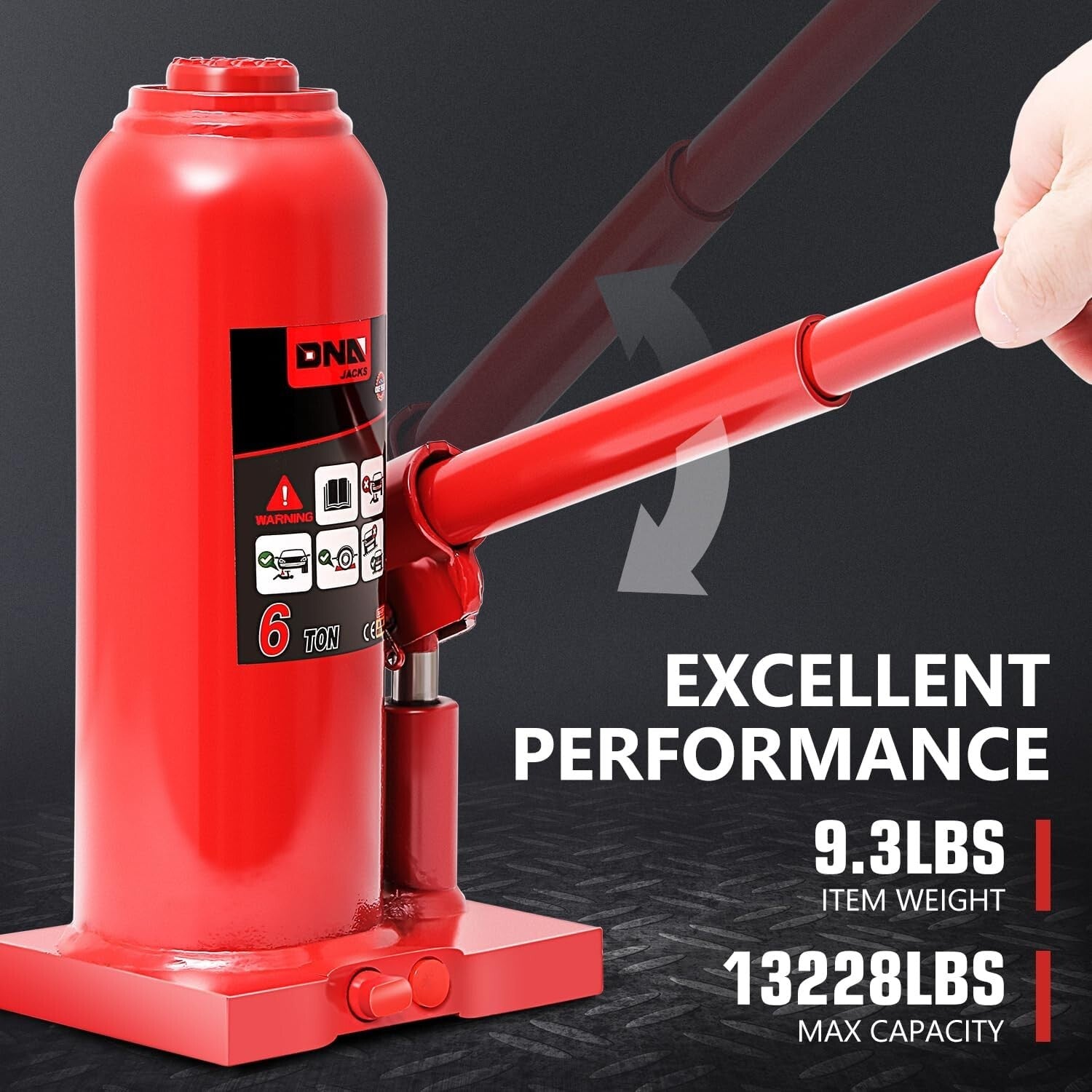 Premium 6 Ton Lifting Bottle Jack – Height Adjustable 8.6 to 17 In, Safe Design