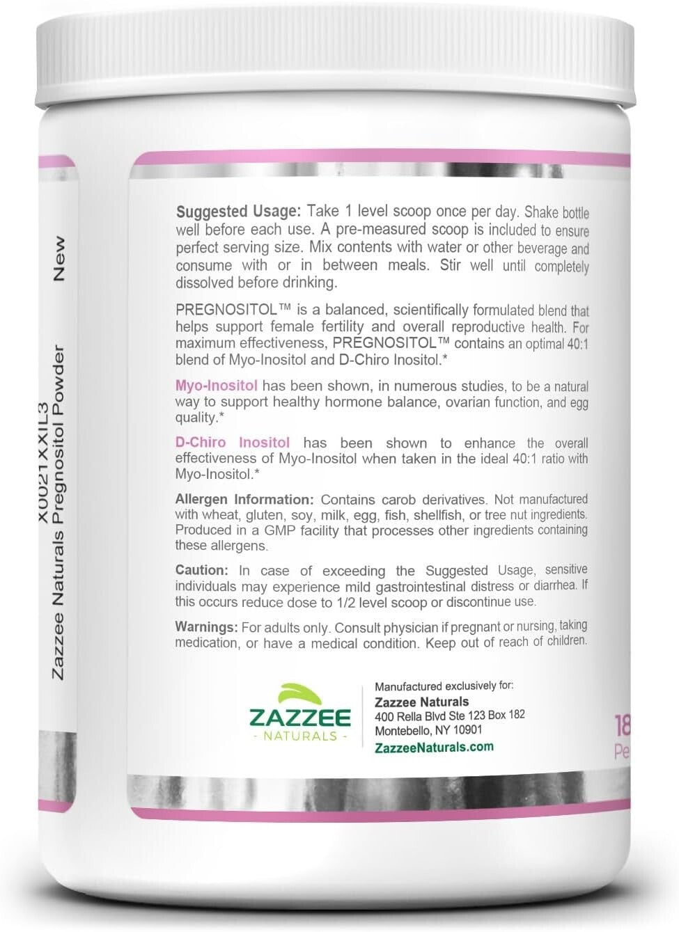 All-Natural Vegan Fertility Support Powder - PREGNOSITOL, 16.62 oz, 183 Servings