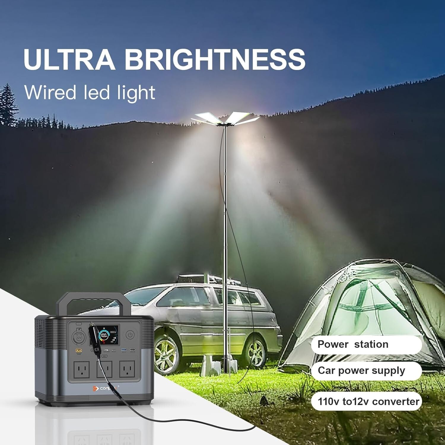 Durable 25000 Lumen LED Camping Light with Adjustable Height and Remote Control