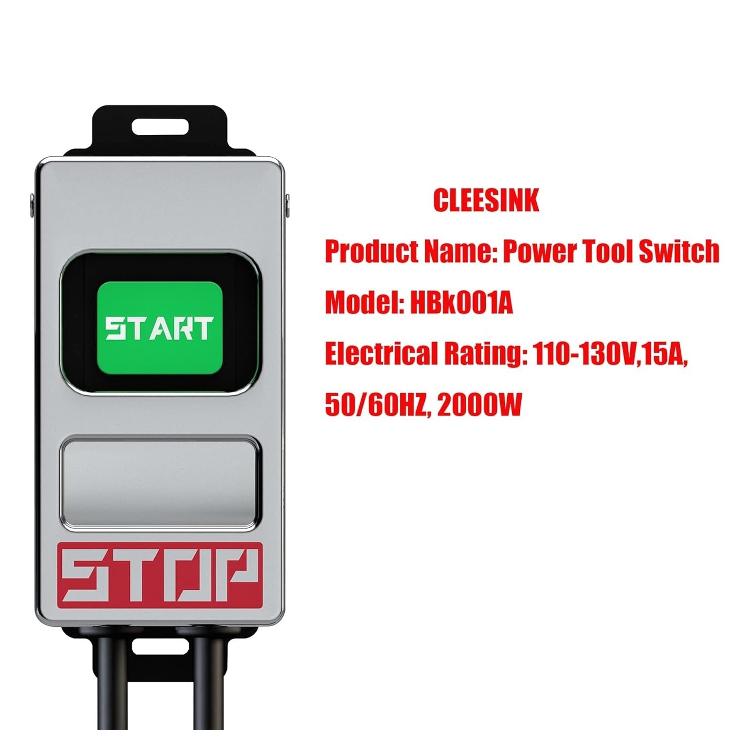 Emergency Shutoff Router Table Switch - 15A Heavy-Duty with Long Cords & Paddle