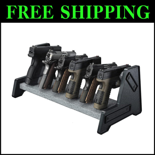 Premium 6-Gun Pistol Rack with Leather Trim - Organize Firearms Elegantly