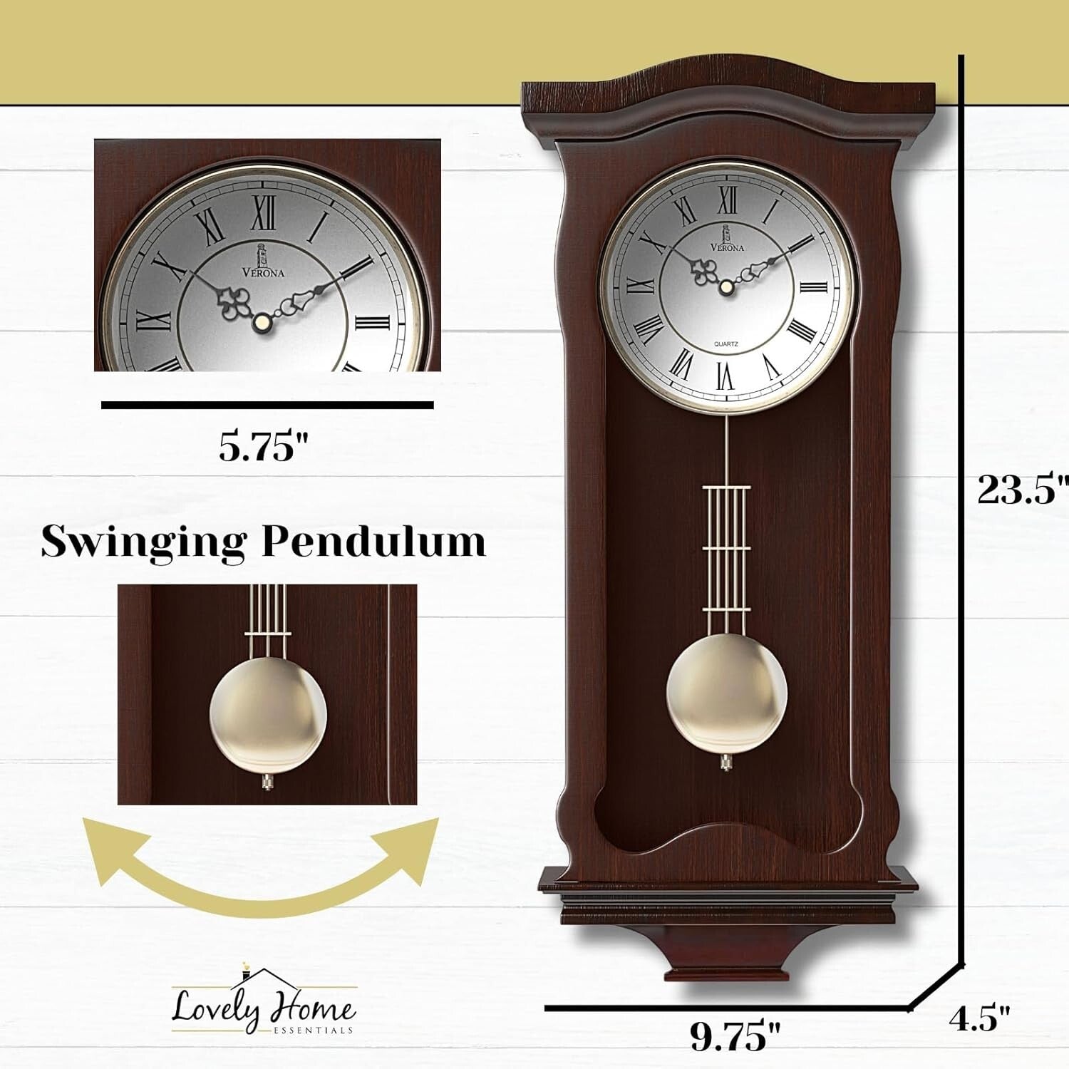 Classic Battery-Operated Pendulum Wall Clock - Silent & Decorative for Home