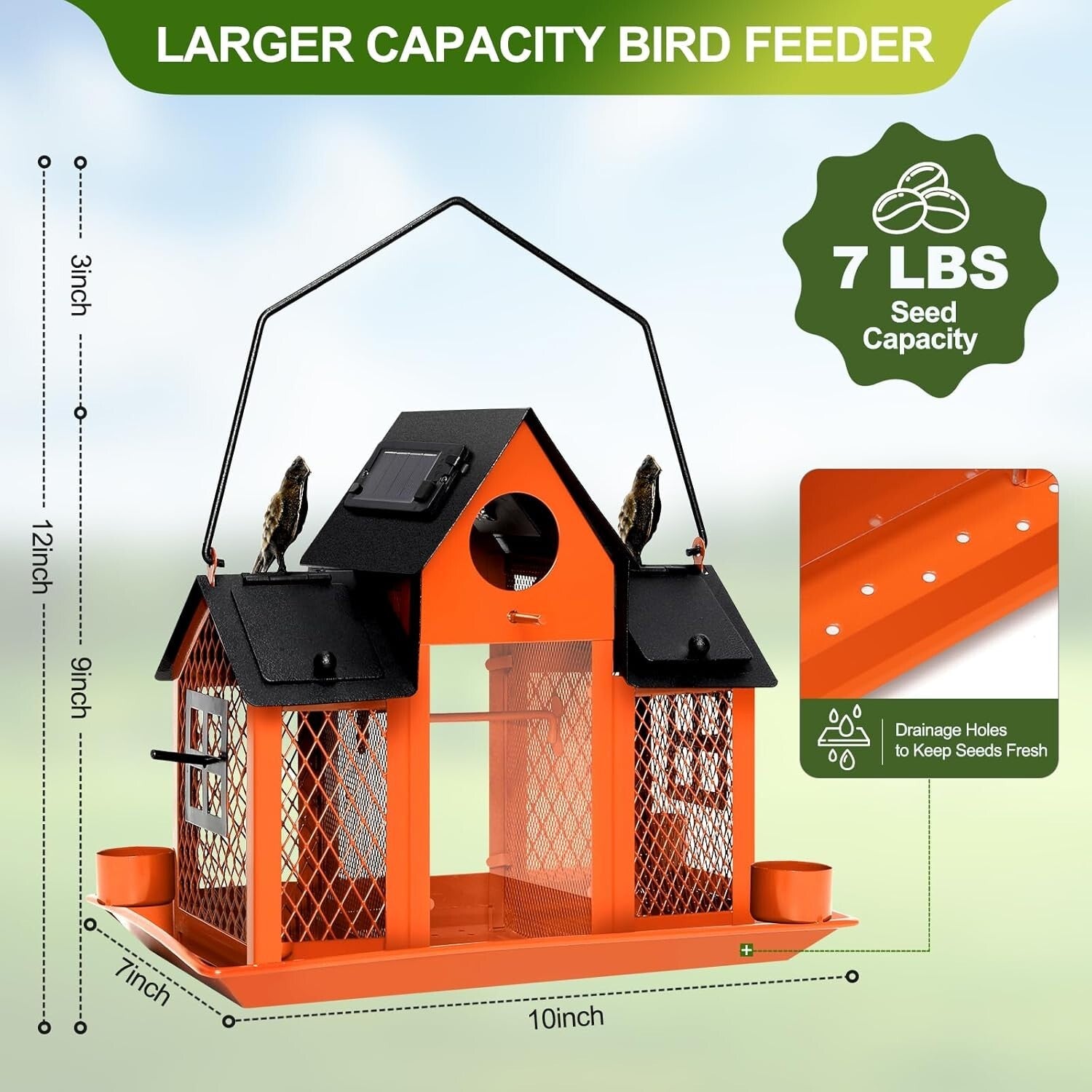 Elegant Solar Bird Feeder House - 7lbs Capacity & Water Cup for Backyard Birds