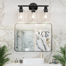 Load image into Gallery viewer, Versatile Matte Black 3-Light Bathroom Fixtures with Touch Control &amp; Glass Shade