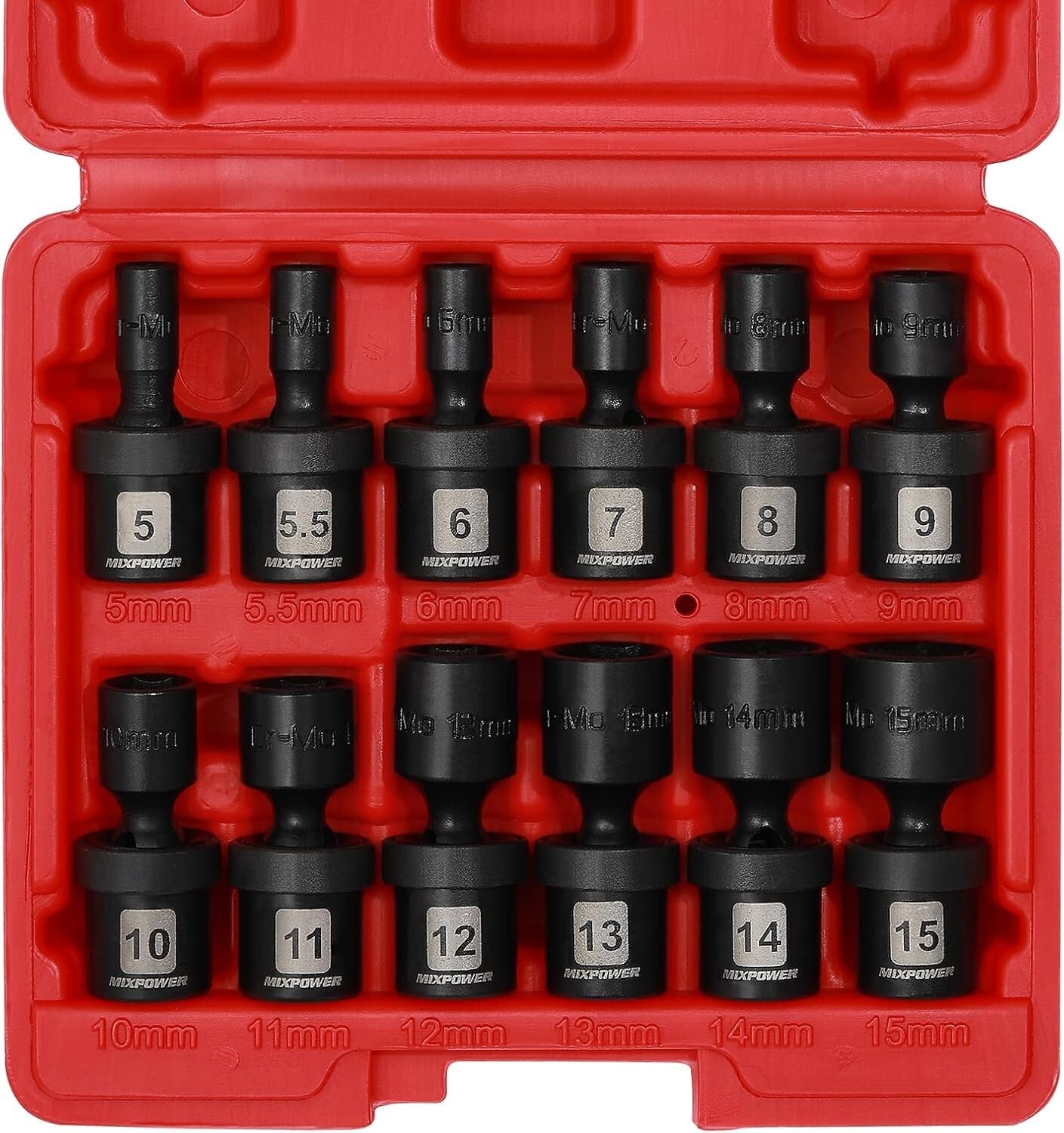 12-Piece 1/4" Drive Metric Impact Socket Set - CR-MO Steel with Swivel Design