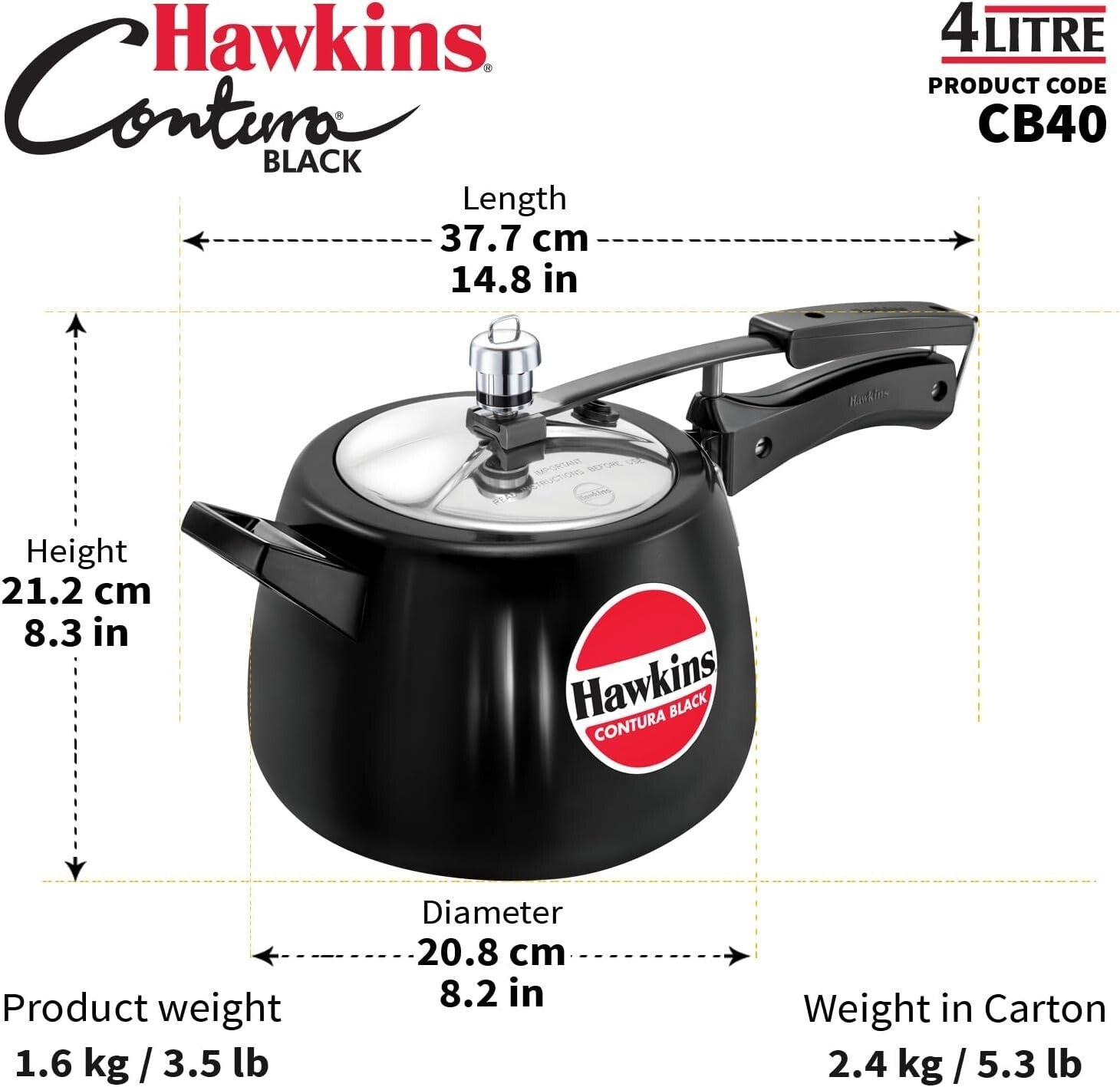 4L Hard Anodized Black Pressure Cooker - Modern Design for Fast Cooking