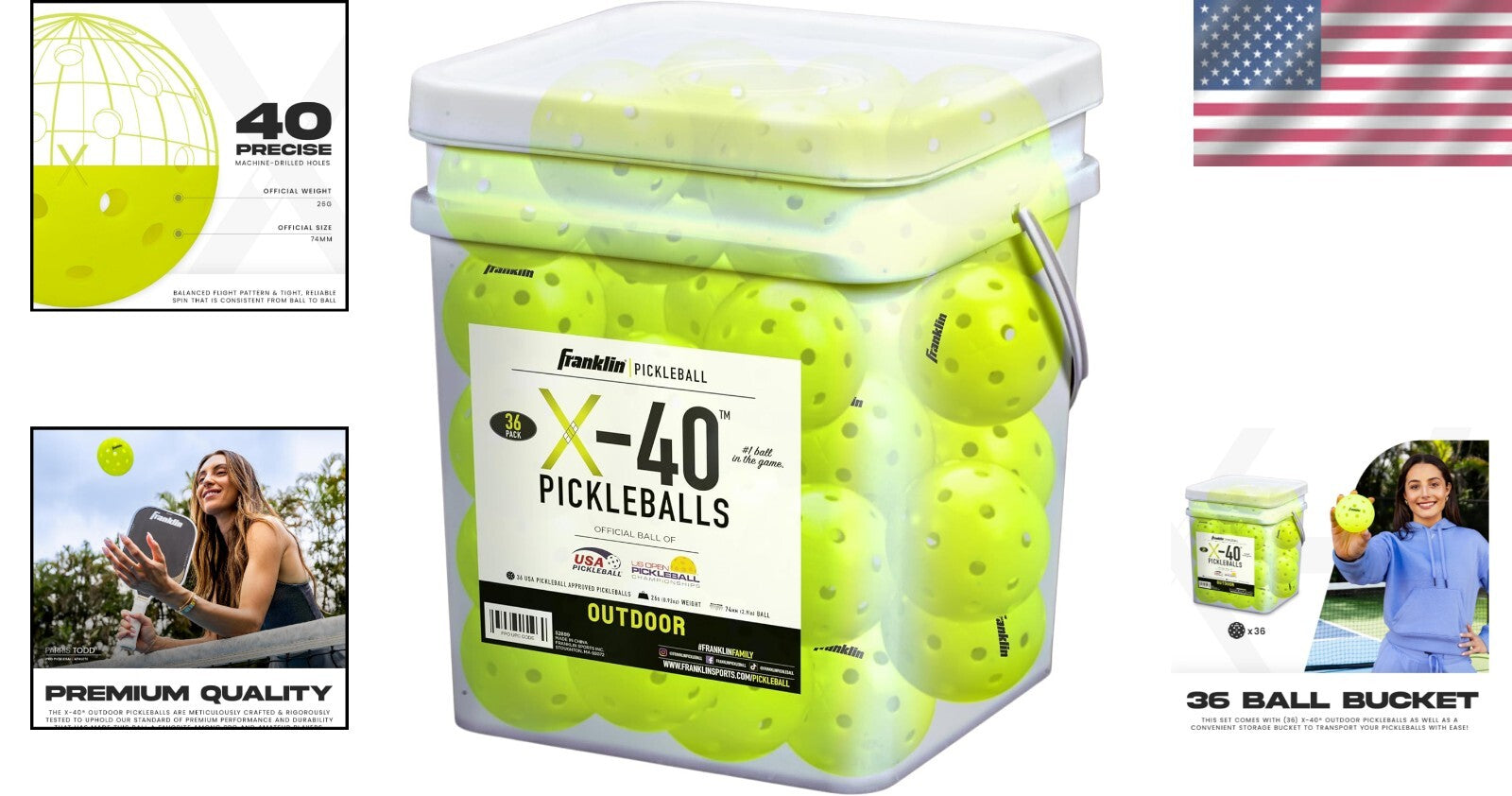 X-40 Official Pickleball – 36 Pack Bucket, USA Pickleball Approved Quality