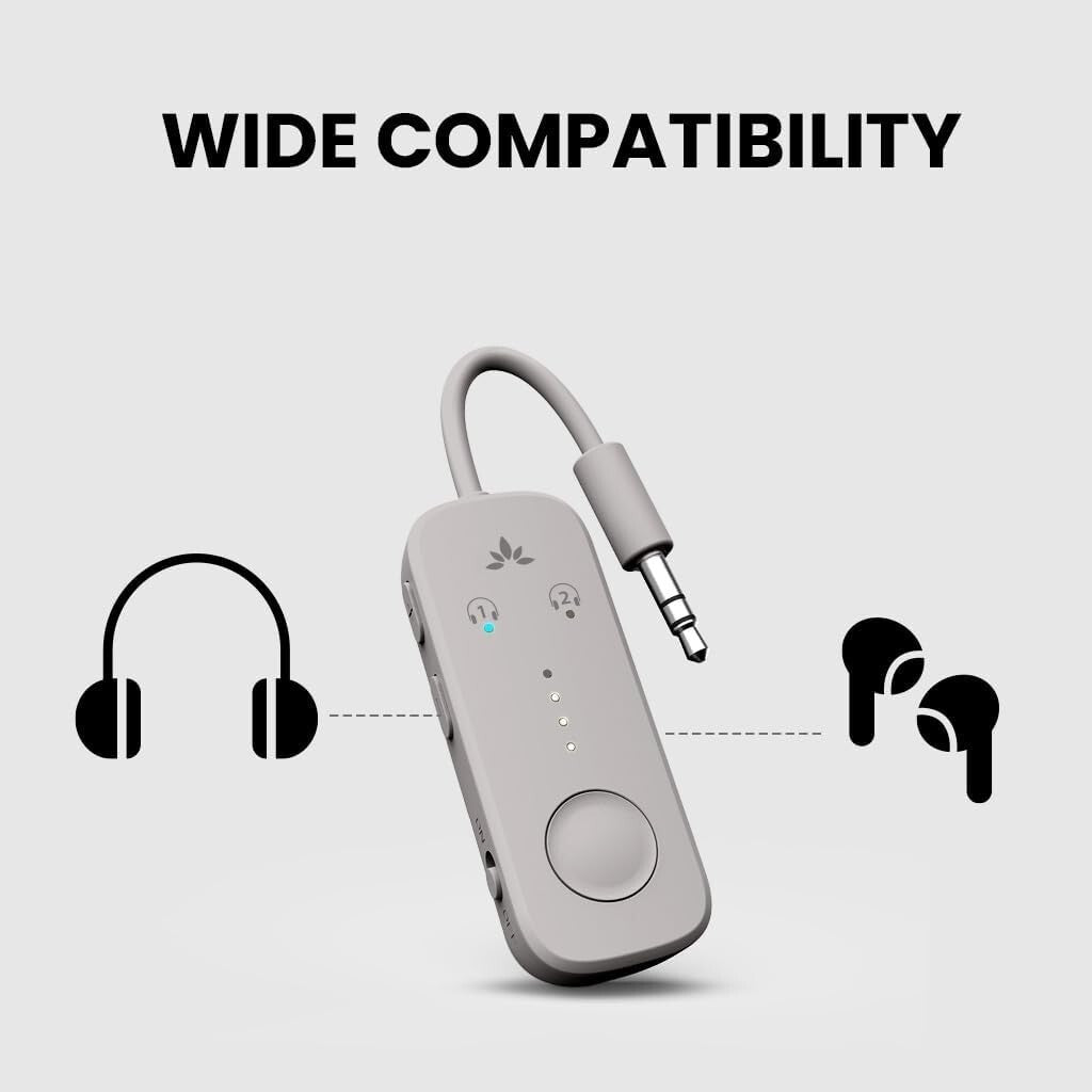 Lightweight 20-Hour Battery Bluetooth Adapter for AirPods & Headphones on Planes