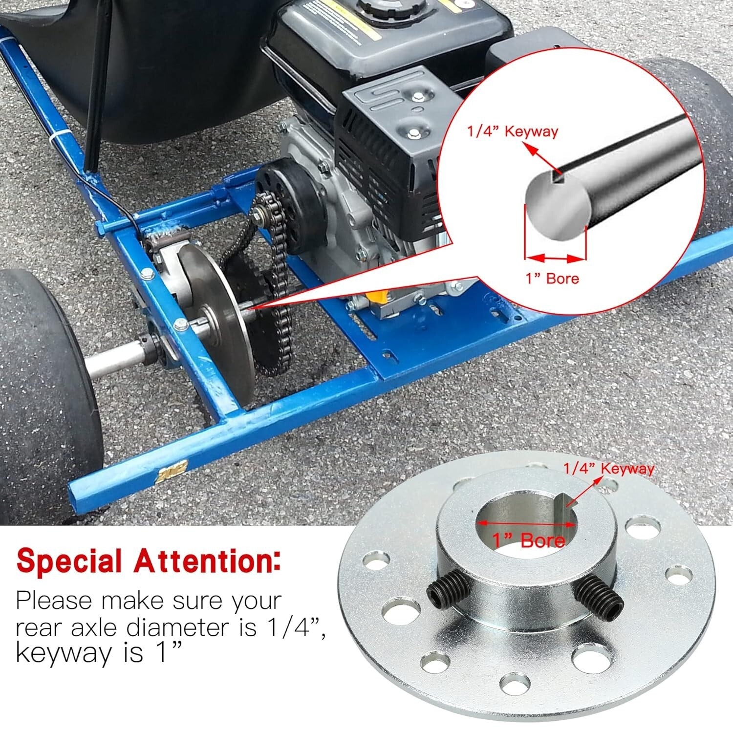Durable 1" Bore Heavy Duty Sprocket Kit with 420 Chain for Drift Trikes & Karts
