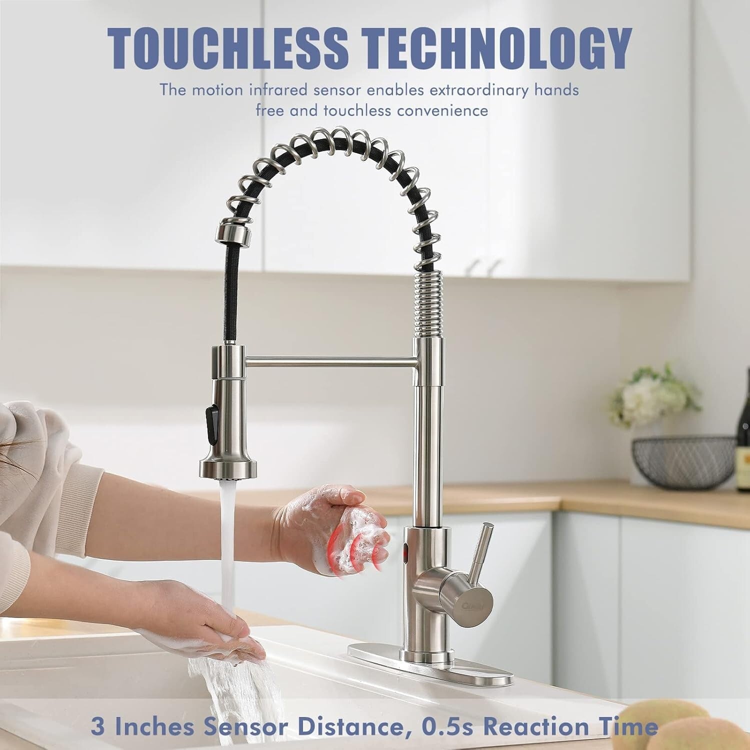 Brushed Nickel Touchless Kitchen Faucet with 360° Swivel and Pull Out Sprayer