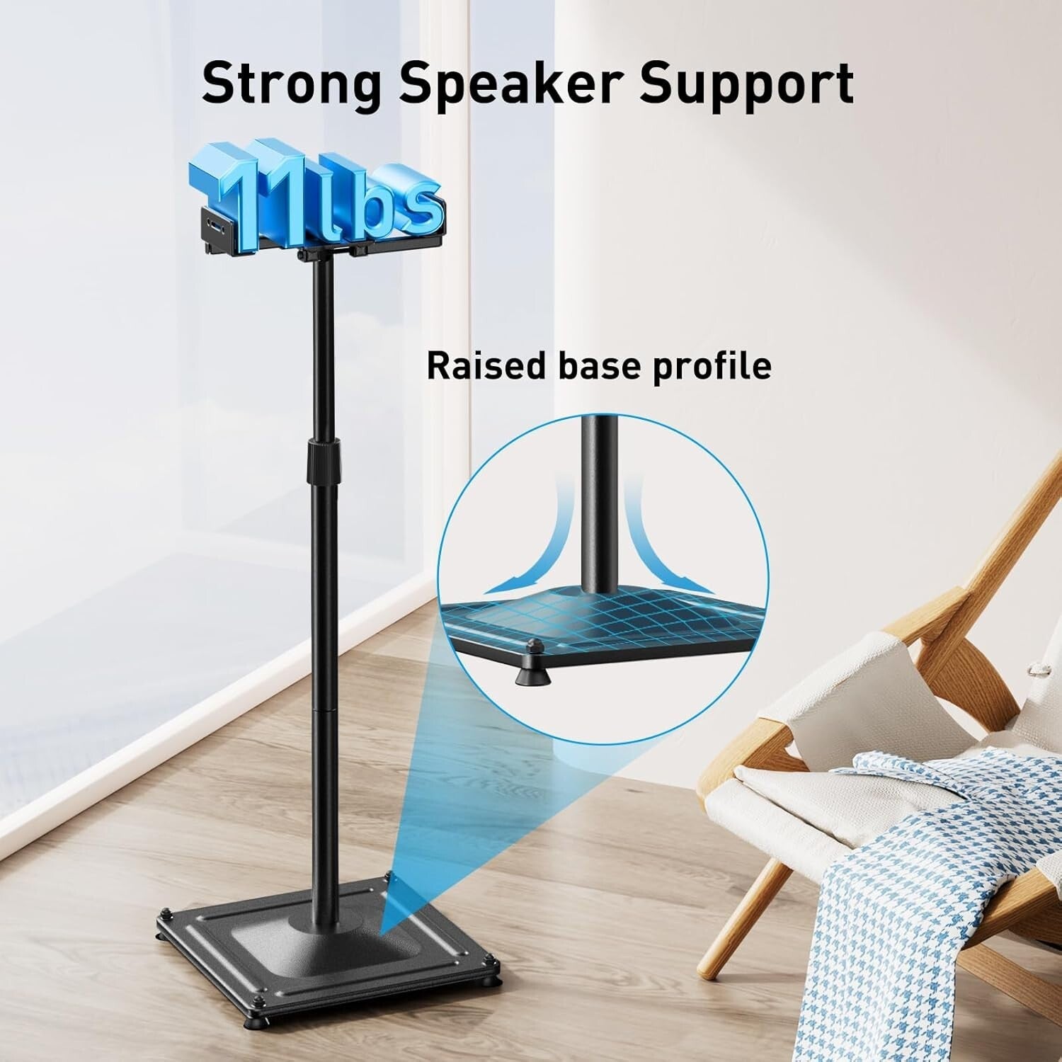 Pair of Adjustable Speaker Stands for Satellite & Bookshelf Speakers, 11LBS