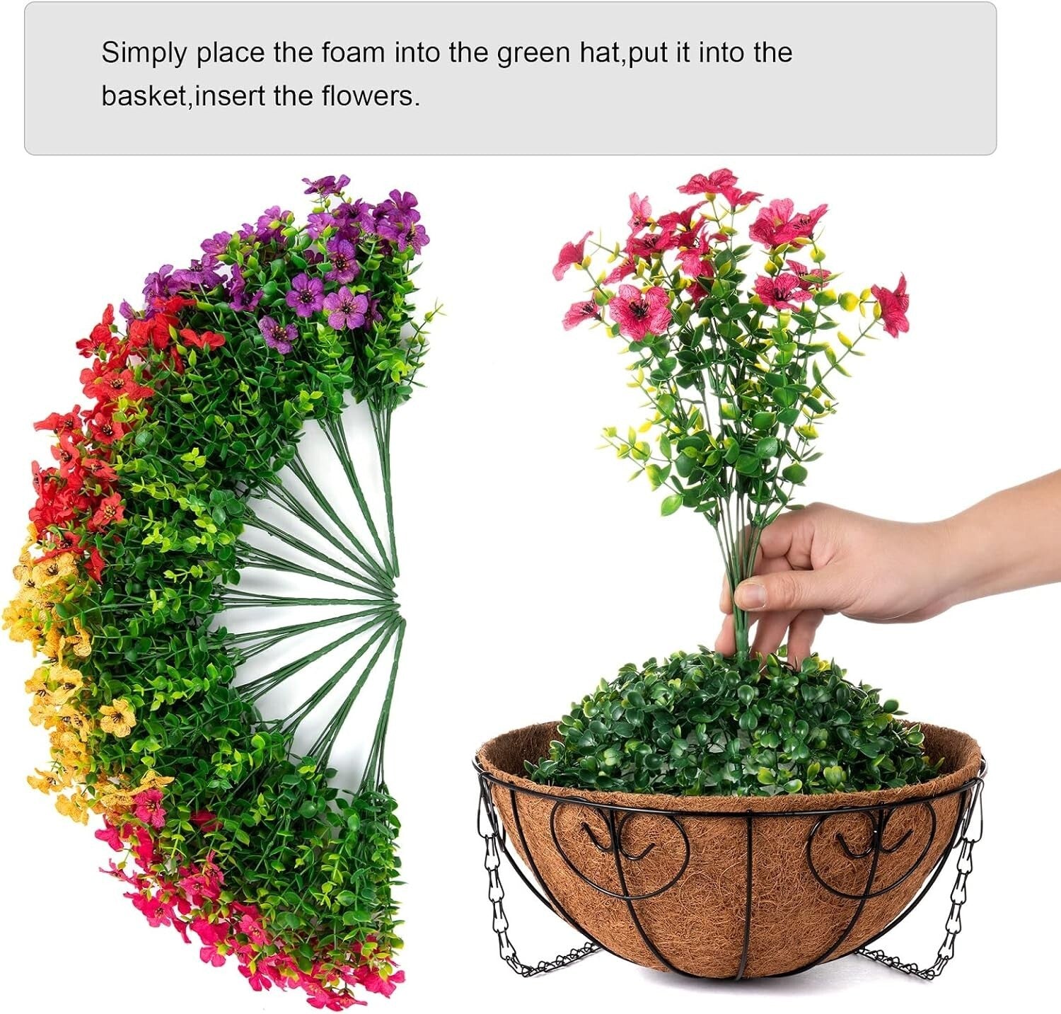 Elegant Faux Hanging Flower Basket with UV Resistant Design for Outdoors