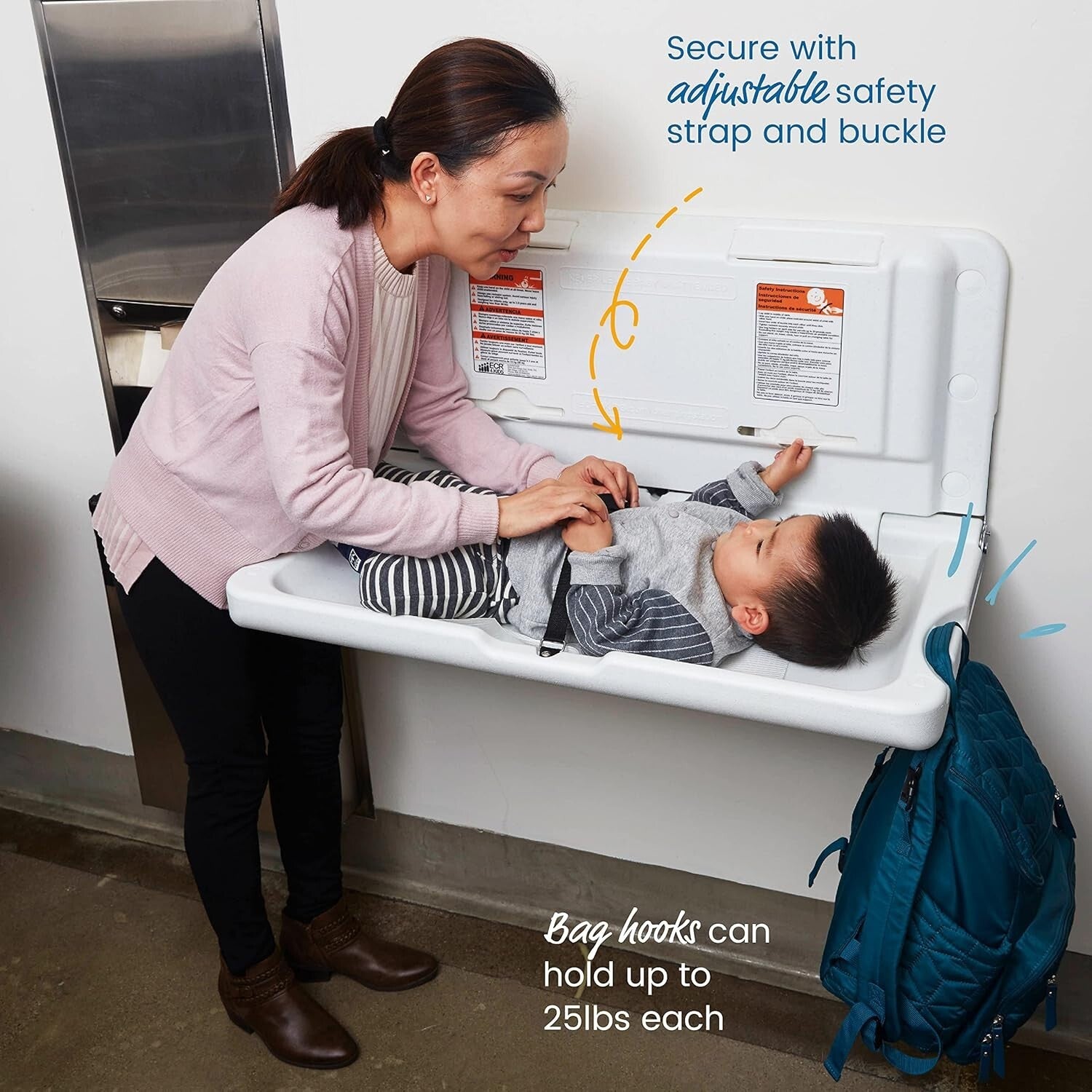 Horizontal Wall-Mounted Diaper Changing Station - Safe & Stylish White Granite