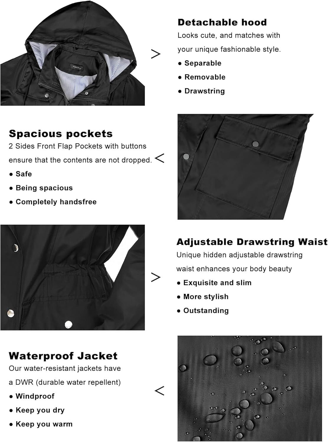 Stylish Women's Waterproof Rain Jacket - Lightweight Hooded Windbreaker S-XXL